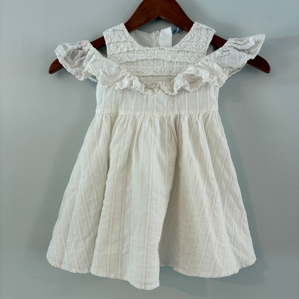 Mayoral Dress 3 Metallic Stripe Lace Ruffle Cottage Wedding Tea Party ShabbyChic